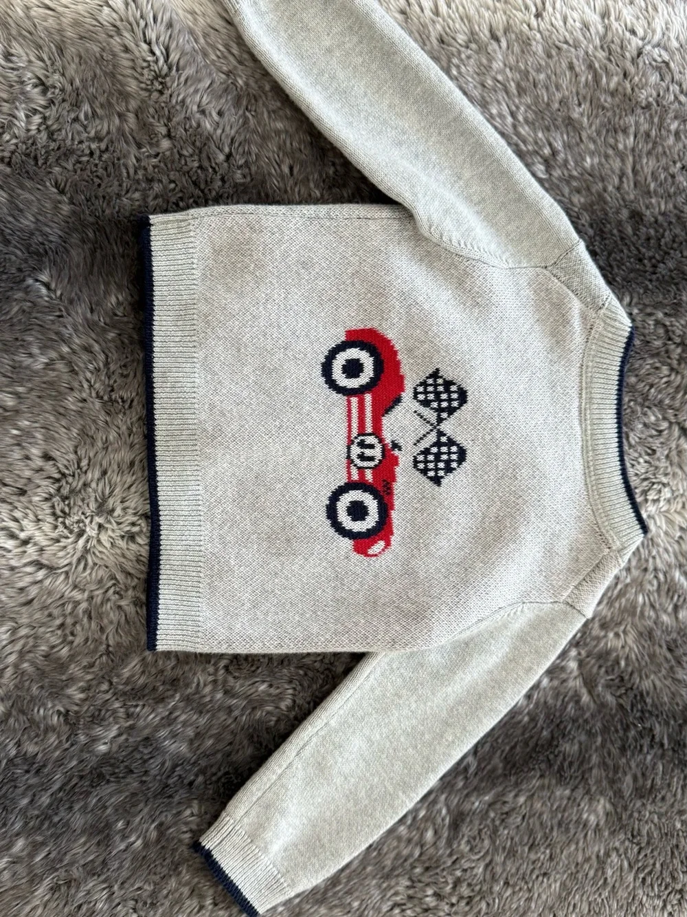 Janie and Jack Beige Knit Car Cardigan and Pants Set with Red and Black Accents